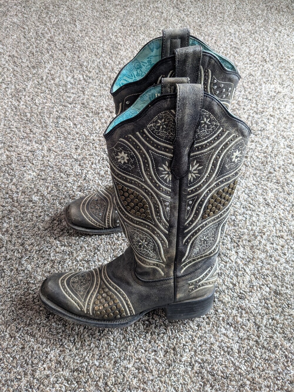Corral Embroidered Studded Cowboy Western Boots Size 8